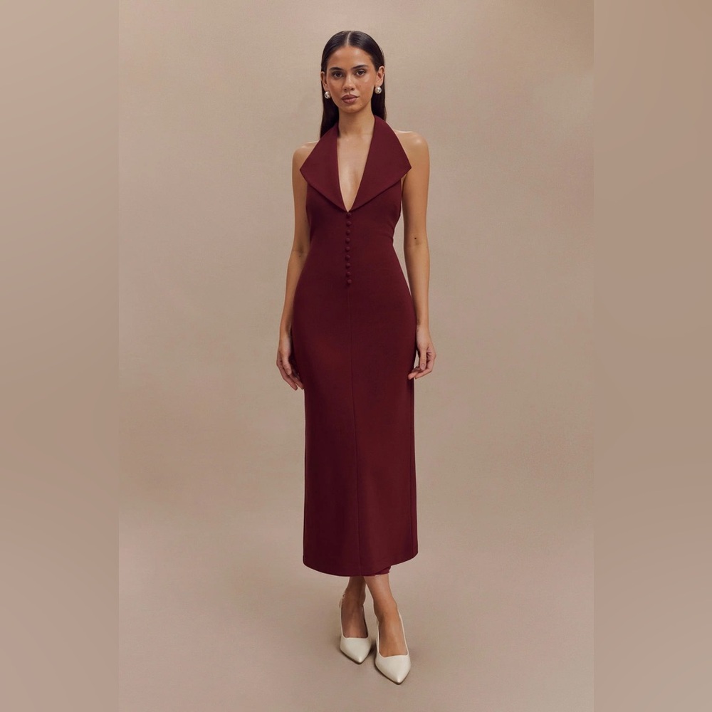 Meshki annita crepe halter neck midi dress